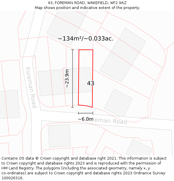 43, FOREMAN ROAD, WAKEFIELD, WF2 9AZ: Plot and title map