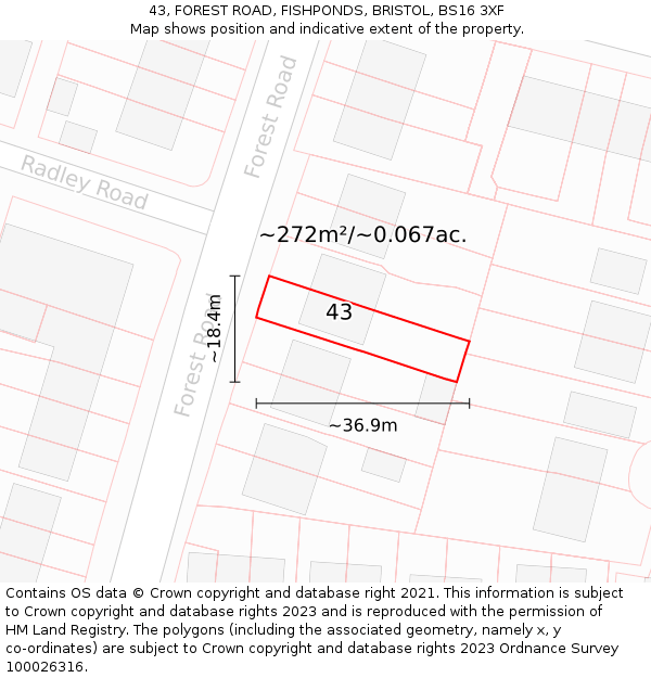 43, FOREST ROAD, FISHPONDS, BRISTOL, BS16 3XF: Plot and title map