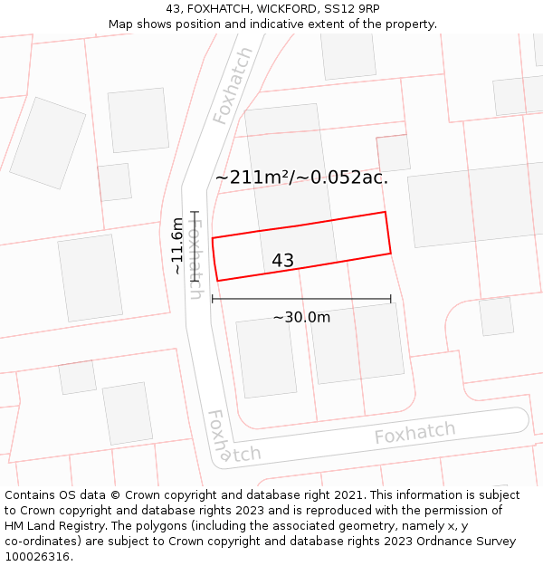 43, FOXHATCH, WICKFORD, SS12 9RP: Plot and title map