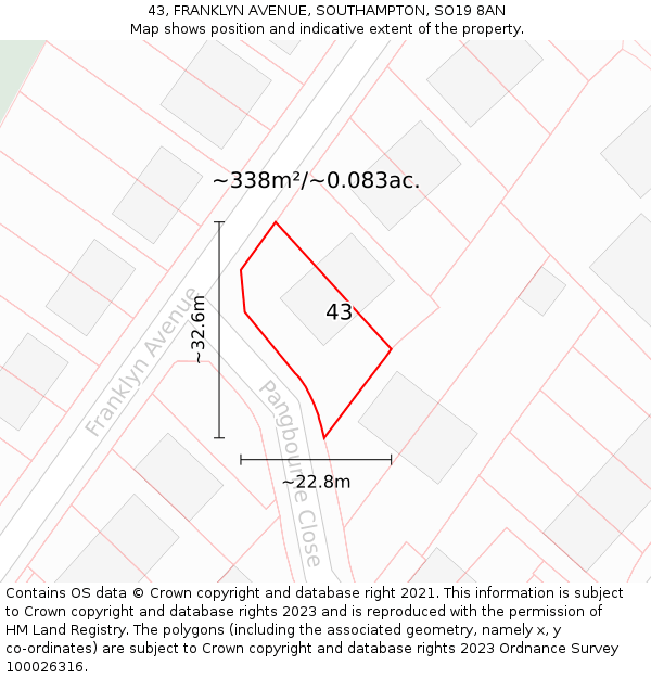 43, FRANKLYN AVENUE, SOUTHAMPTON, SO19 8AN: Plot and title map