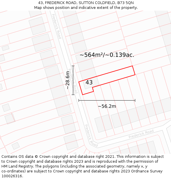 43, FREDERICK ROAD, SUTTON COLDFIELD, B73 5QN: Plot and title map