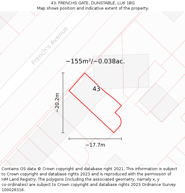 43, FRENCHS GATE, DUNSTABLE, LU6 1BG: Plot and title map