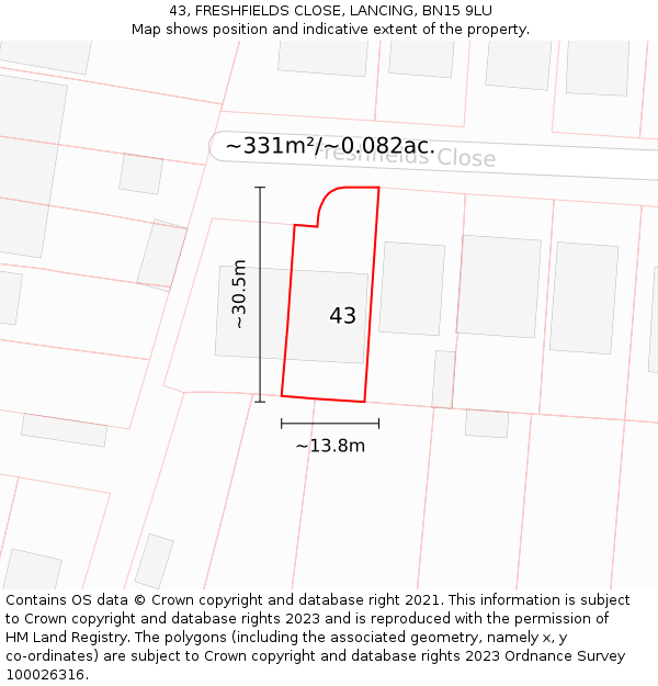 43, FRESHFIELDS CLOSE, LANCING, BN15 9LU: Plot and title map