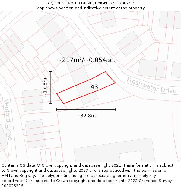 43, FRESHWATER DRIVE, PAIGNTON, TQ4 7SB: Plot and title map
