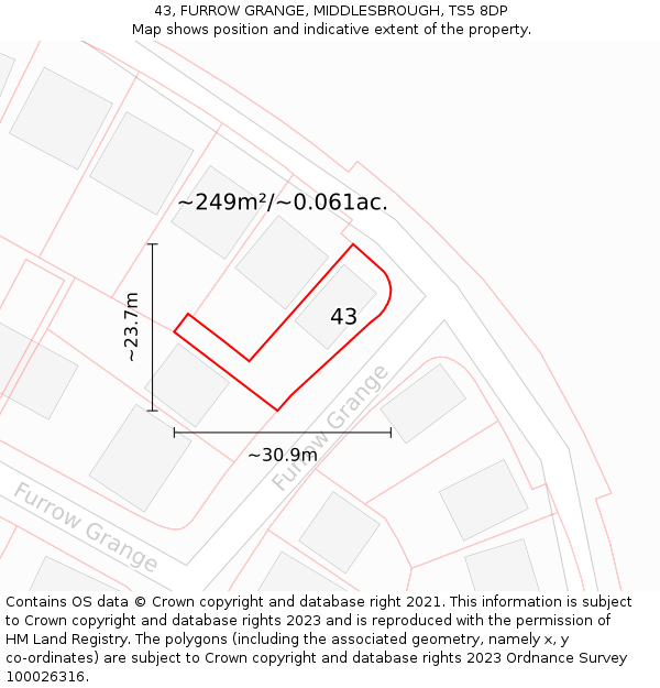 43, FURROW GRANGE, MIDDLESBROUGH, TS5 8DP: Plot and title map