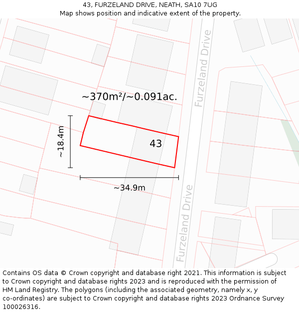 43, FURZELAND DRIVE, NEATH, SA10 7UG: Plot and title map