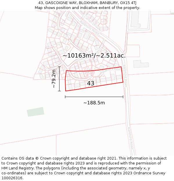 43, GASCOIGNE WAY, BLOXHAM, BANBURY, OX15 4TJ: Plot and title map