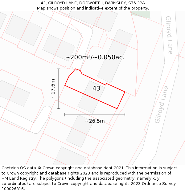 43, GILROYD LANE, DODWORTH, BARNSLEY, S75 3PA: Plot and title map