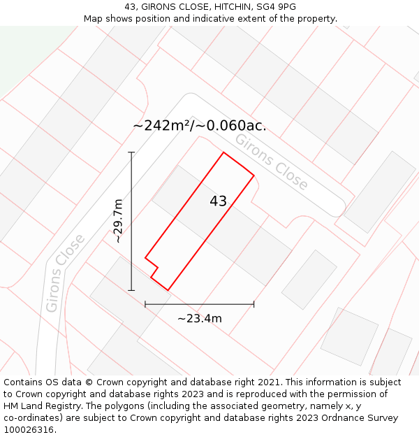 43, GIRONS CLOSE, HITCHIN, SG4 9PG: Plot and title map