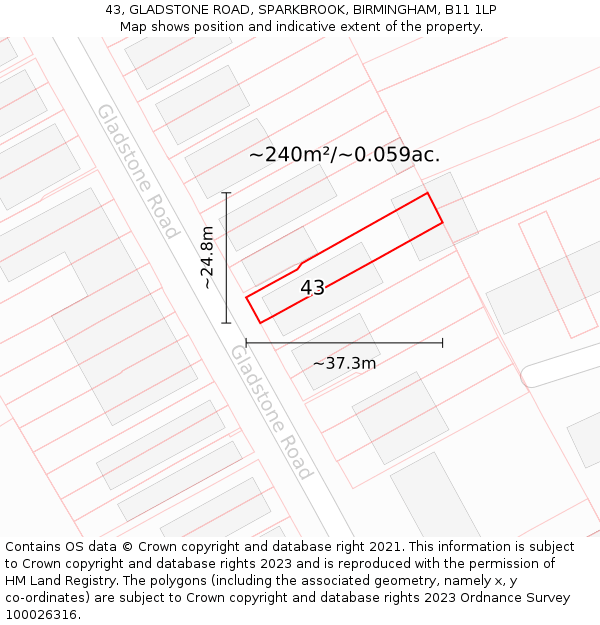 43, GLADSTONE ROAD, SPARKBROOK, BIRMINGHAM, B11 1LP: Plot and title map