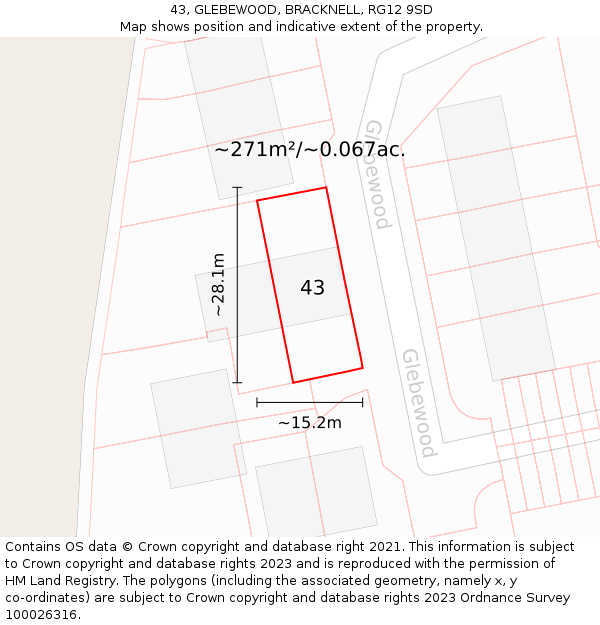 43, GLEBEWOOD, BRACKNELL, RG12 9SD: Plot and title map
