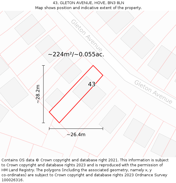 43, GLETON AVENUE, HOVE, BN3 8LN: Plot and title map