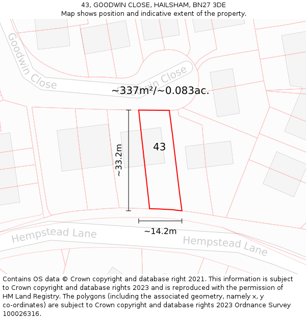 43, GOODWIN CLOSE, HAILSHAM, BN27 3DE: Plot and title map