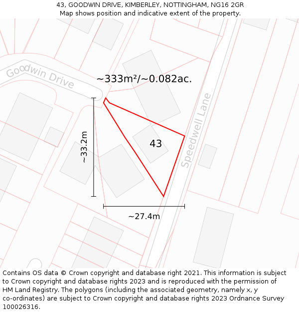 43, GOODWIN DRIVE, KIMBERLEY, NOTTINGHAM, NG16 2GR: Plot and title map