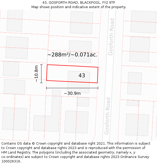 43, GOSFORTH ROAD, BLACKPOOL, FY2 9TP: Plot and title map