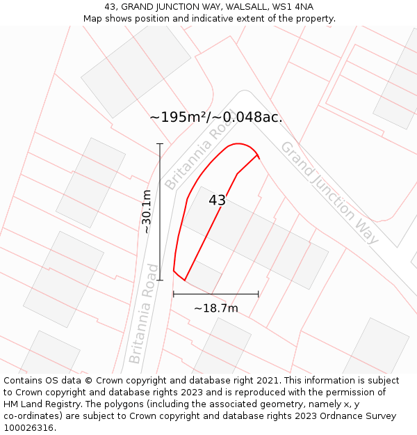 43, GRAND JUNCTION WAY, WALSALL, WS1 4NA: Plot and title map
