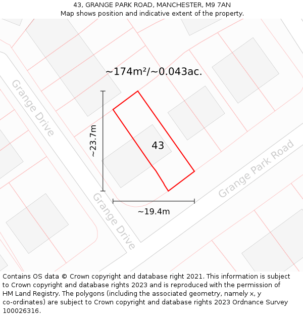 43, GRANGE PARK ROAD, MANCHESTER, M9 7AN: Plot and title map