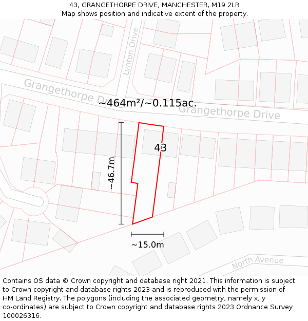 43, GRANGETHORPE DRIVE, MANCHESTER, M19 2LR: Plot and title map