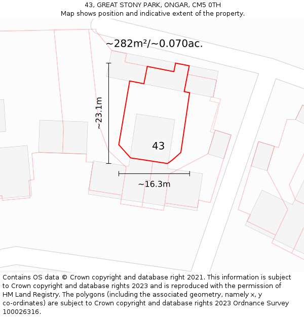 43, GREAT STONY PARK, ONGAR, CM5 0TH: Plot and title map