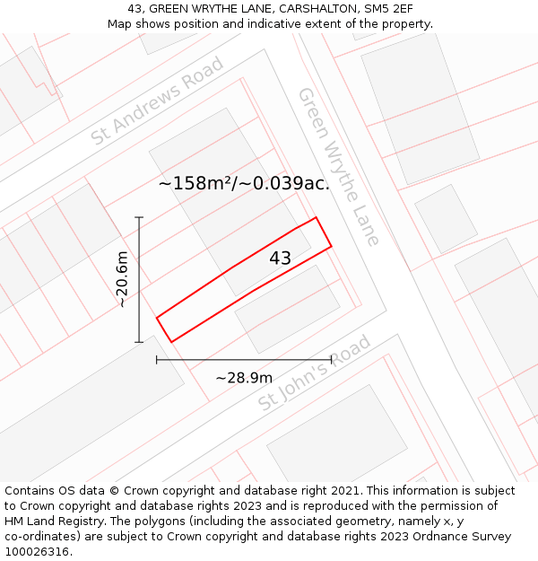 43, GREEN WRYTHE LANE, CARSHALTON, SM5 2EF: Plot and title map