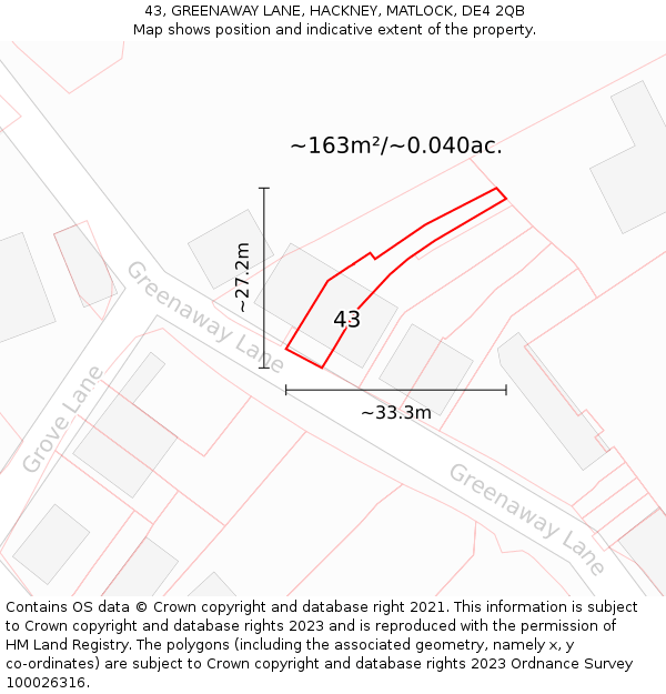 43, GREENAWAY LANE, HACKNEY, MATLOCK, DE4 2QB: Plot and title map