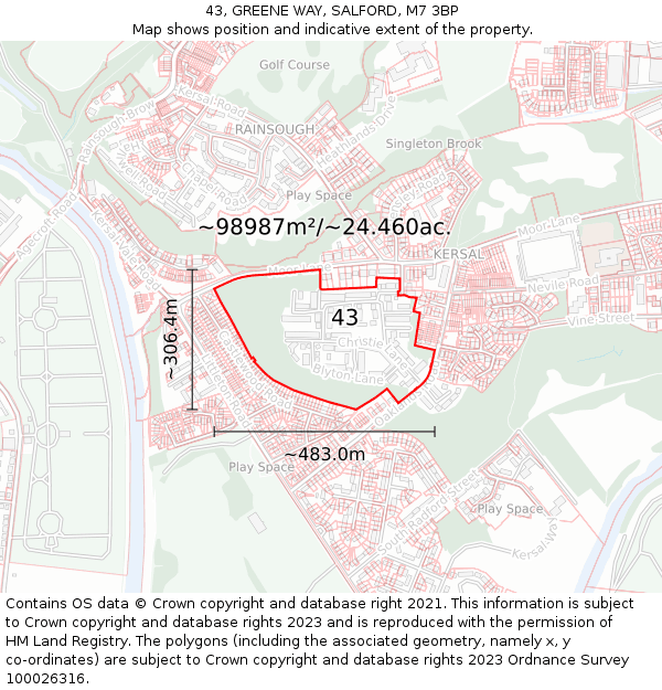 43, GREENE WAY, SALFORD, M7 3BP: Plot and title map