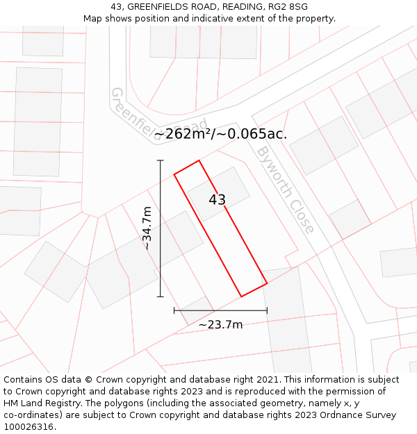 43, GREENFIELDS ROAD, READING, RG2 8SG: Plot and title map