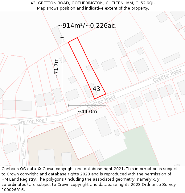 43, GRETTON ROAD, GOTHERINGTON, CHELTENHAM, GL52 9QU: Plot and title map