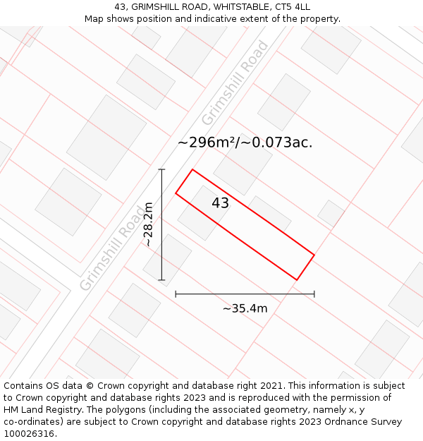 43, GRIMSHILL ROAD, WHITSTABLE, CT5 4LL: Plot and title map