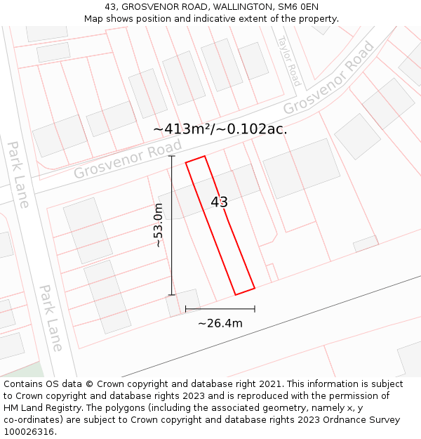 43, GROSVENOR ROAD, WALLINGTON, SM6 0EN: Plot and title map