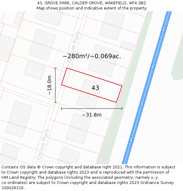 43, GROVE PARK, CALDER GROVE, WAKEFIELD, WF4 3BZ: Plot and title map