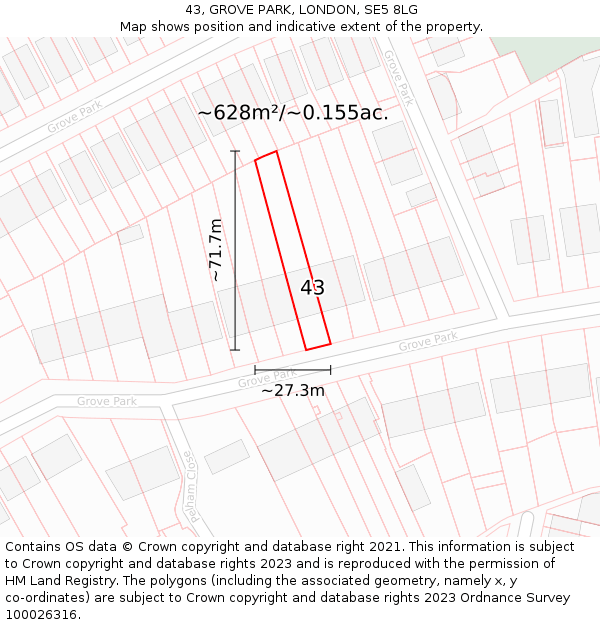 43, GROVE PARK, LONDON, SE5 8LG: Plot and title map