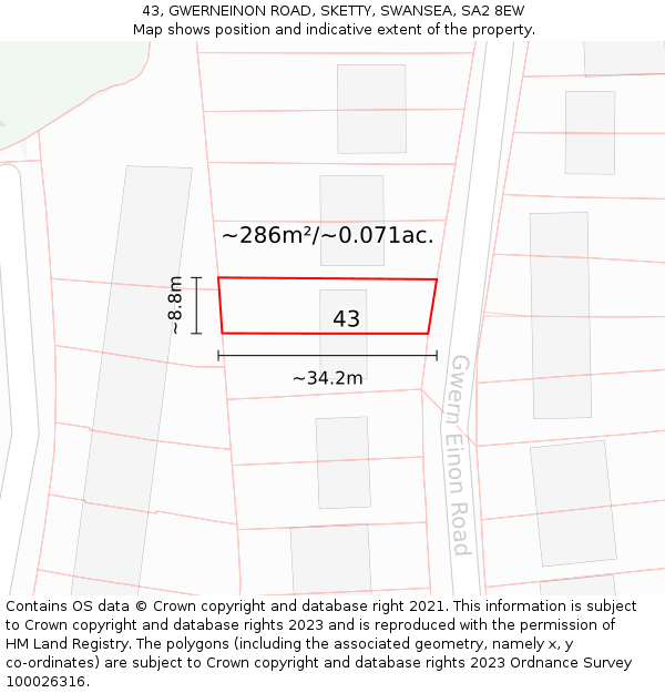 43, GWERNEINON ROAD, SKETTY, SWANSEA, SA2 8EW: Plot and title map