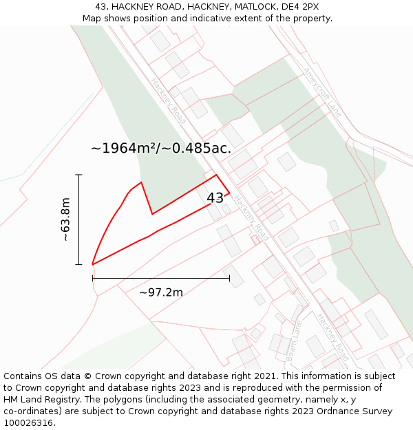 43, HACKNEY ROAD, HACKNEY, MATLOCK, DE4 2PX: Plot and title map