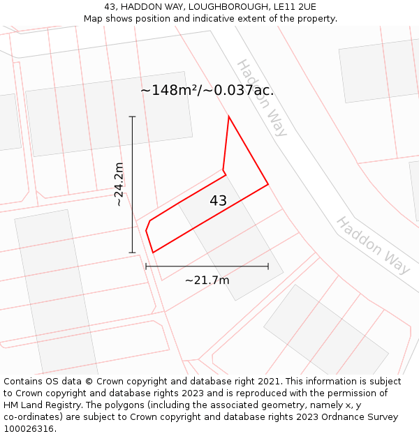 43, HADDON WAY, LOUGHBOROUGH, LE11 2UE: Plot and title map