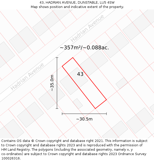 43, HADRIAN AVENUE, DUNSTABLE, LU5 4SW: Plot and title map