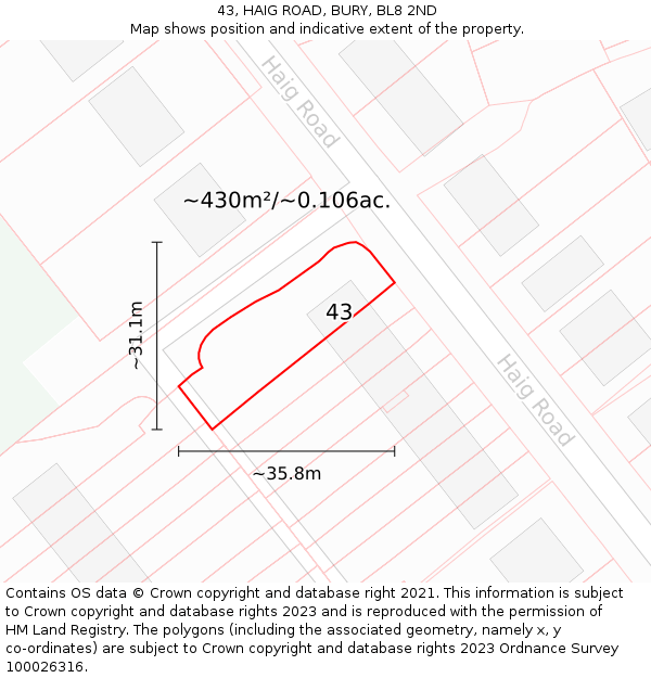 43, HAIG ROAD, BURY, BL8 2ND: Plot and title map