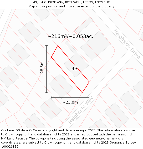 43, HAIGHSIDE WAY, ROTHWELL, LEEDS, LS26 0UG: Plot and title map