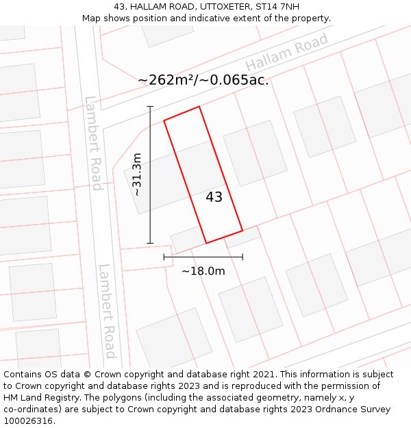 43, HALLAM ROAD, UTTOXETER, ST14 7NH: Plot and title map