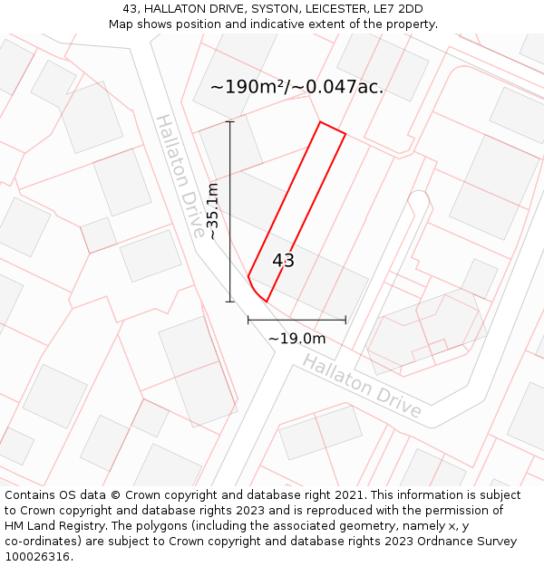 43, HALLATON DRIVE, SYSTON, LEICESTER, LE7 2DD: Plot and title map