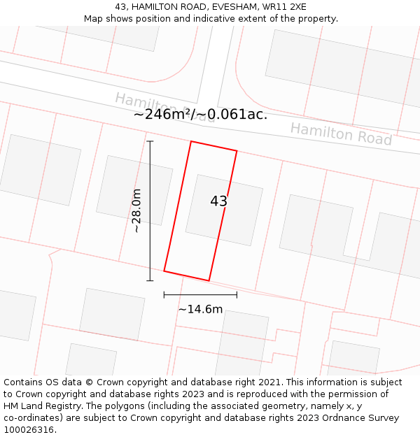 43, HAMILTON ROAD, EVESHAM, WR11 2XE: Plot and title map