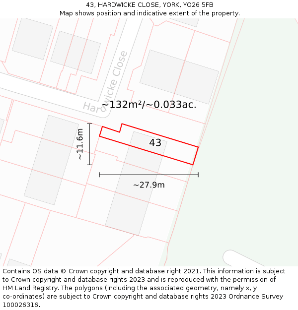 43, HARDWICKE CLOSE, YORK, YO26 5FB: Plot and title map