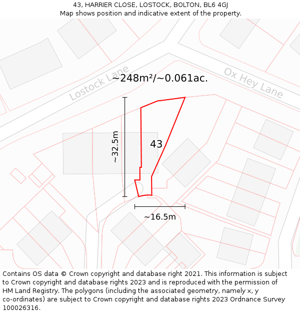 43, HARRIER CLOSE, LOSTOCK, BOLTON, BL6 4GJ: Plot and title map