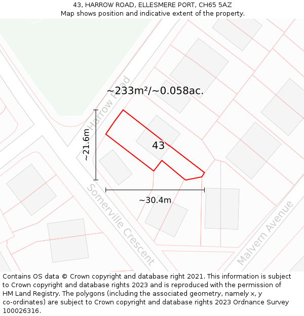 43, HARROW ROAD, ELLESMERE PORT, CH65 5AZ: Plot and title map