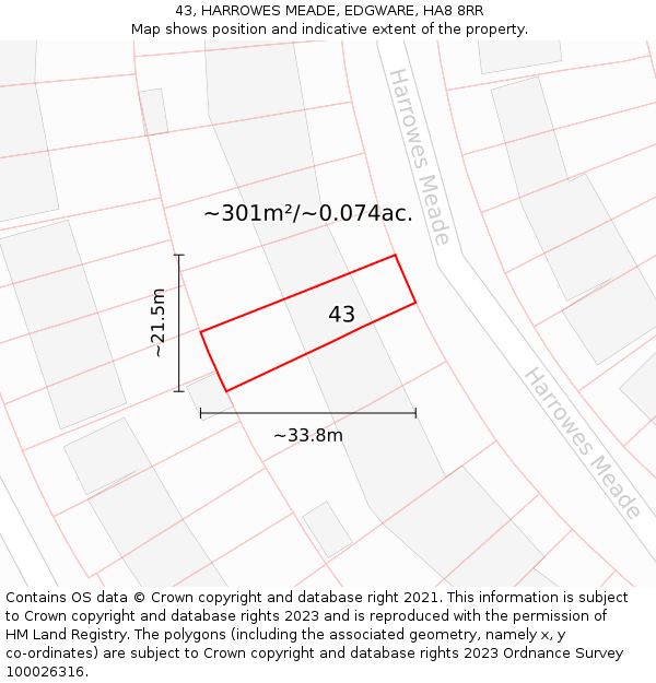 43, HARROWES MEADE, EDGWARE, HA8 8RR: Plot and title map