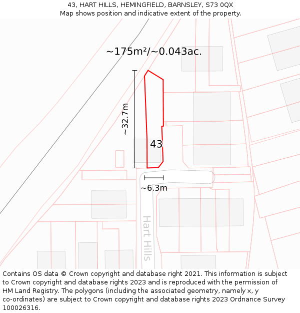 43, HART HILLS, HEMINGFIELD, BARNSLEY, S73 0QX: Plot and title map
