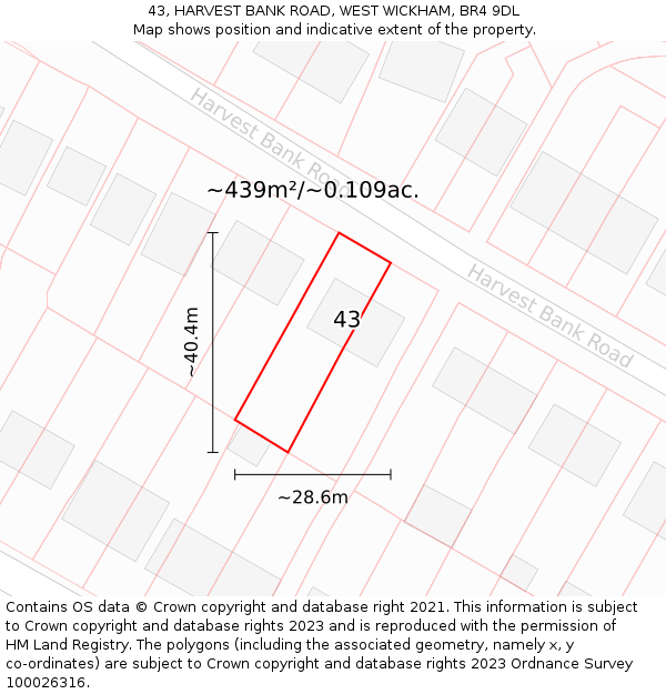 43, HARVEST BANK ROAD, WEST WICKHAM, BR4 9DL: Plot and title map