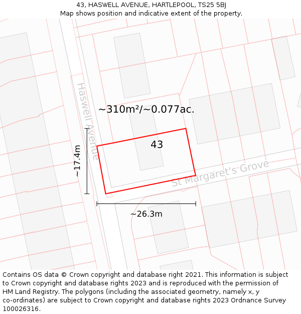 43, HASWELL AVENUE, HARTLEPOOL, TS25 5BJ: Plot and title map