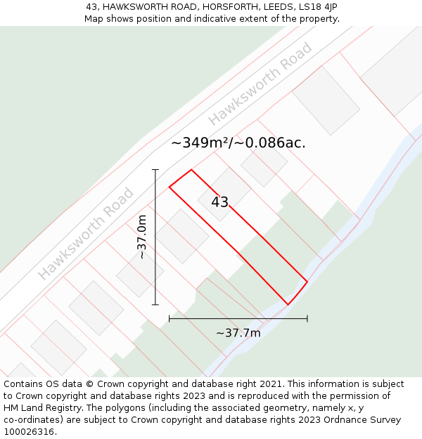 43, HAWKSWORTH ROAD, HORSFORTH, LEEDS, LS18 4JP: Plot and title map