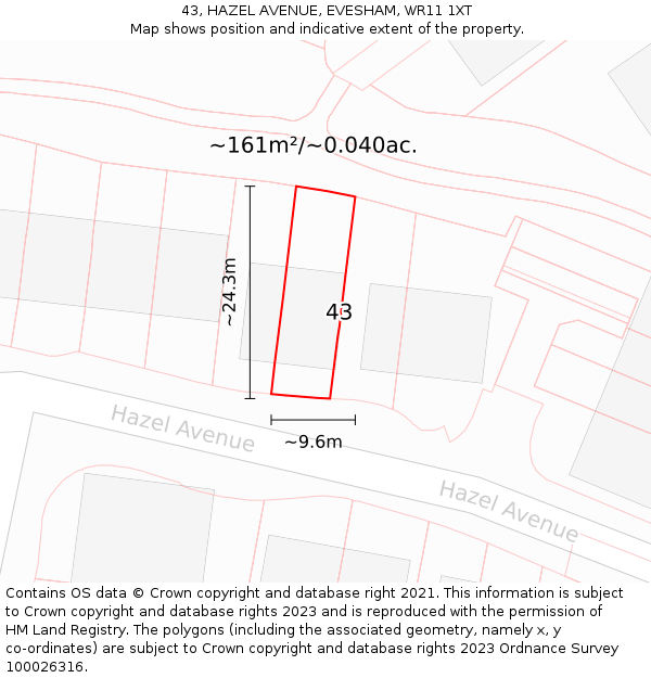 43, HAZEL AVENUE, EVESHAM, WR11 1XT: Plot and title map